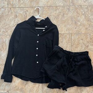 Black Button-Up Shirt and Shorts Set